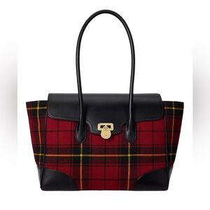 Lauren Ralph Lauren Plaid Twill Large Tanner Satchel Bag